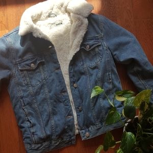Topshop MOTO Denim Jacket with Faux Fur
